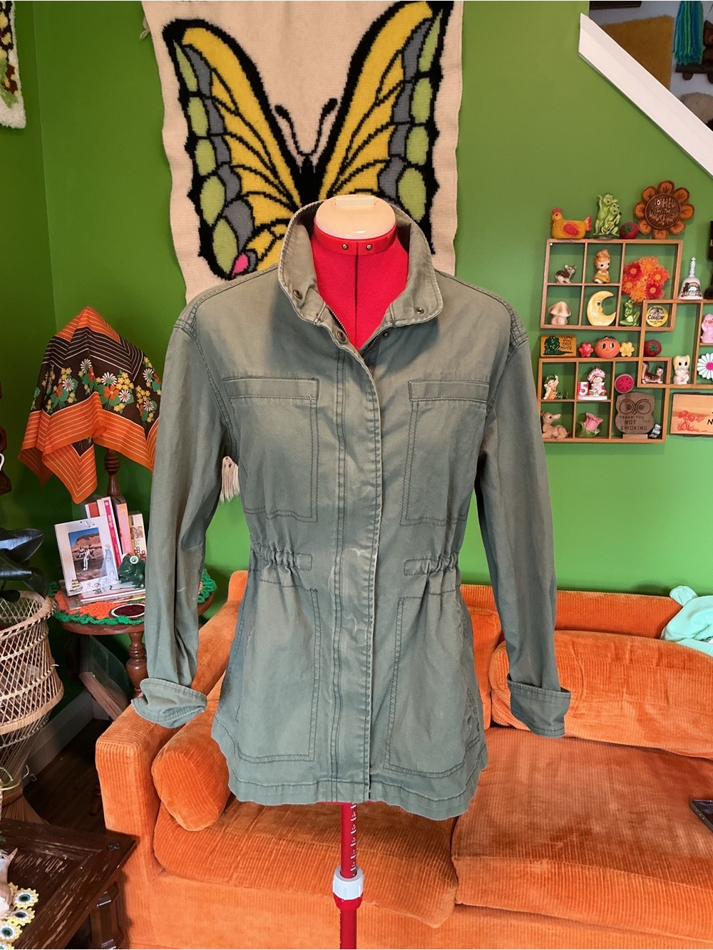 Old Navy Olive Utility Jacket with Cinch Waist